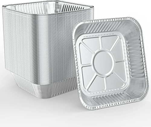 WANBAO 50 Pcs Disposable Aluminum Tin Foil Baking Pans Bakeware Square 8'' X 8'' X 2'' Inch Meal Prep for Catering, Baking Cakes, Breads, Brownies, Bread, Meatloaf, Lasagna