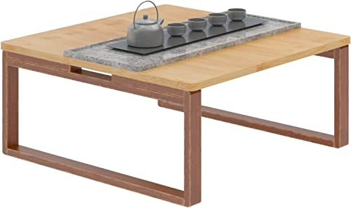SogesHome Bambus Beistelltisch Couchtisch Kaffeetisch Klappbarer Niedriger Zen Teetisch Bodentisch Tatami Tisch Erker Retro End Tische für Wohnzimmer Schlafzimmer Klappbare Beine mit Zapfen