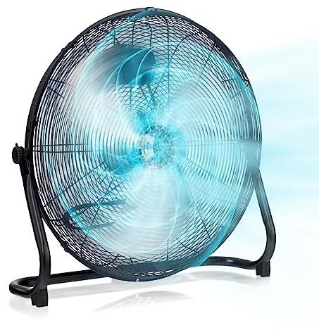 COSTWAY Ventilador Industrial 160W, Ventilador Silencioso Ø60 cm con 3 Velocidades, Potente de Aluminio, 3 Aspas Metálicas, Inclinación Ajustable 145°,Ventilador de Suelo Potente hasta 6,5m (Negro)