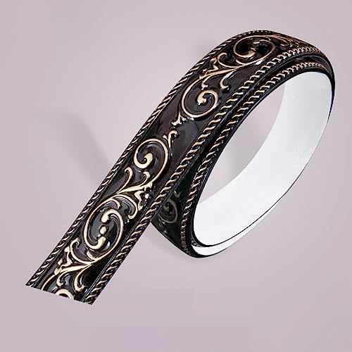 Guest Ruyunlai Tapetenbordüre selbstklebend Vinyl Sockelleiste Dekorative Bordüre Selbstklebende Home Bordüre Küche Tapetenbordüre selbstklebend für Badezimmer Wohnzimmer 2- schwarzes Gold 6 x 300 cm