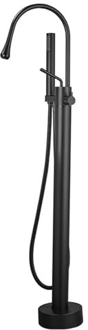 Freistehende Badewanne Armatur Schwanenhals 2 Griff Badewannenarmatur Boden Montiertes Mit 59'' Brauseschlauch,Schwarz