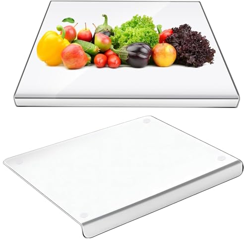 Taglieri in Acrilico, Tagliere Vetro Temperato,42.5 x 32.5cm Tagliere Trasparente Cucina Riutilizzabile con Bordo Antiscivolo Trasparente per Piano di Lavoro,Protezione per Casa e Ristorante