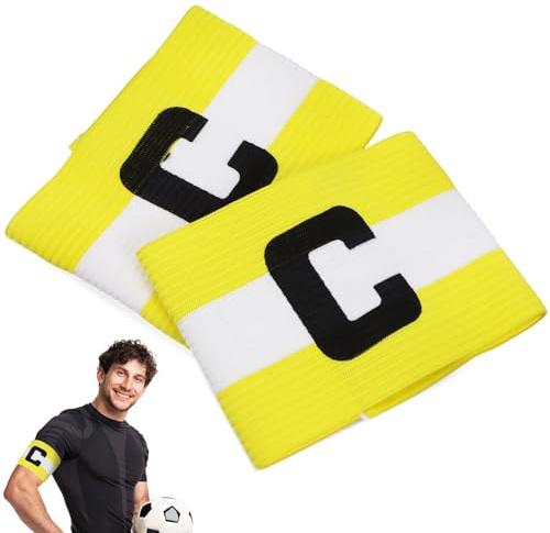 LIOOBO 2PCS Soccer Captain Armband Football Arm Bands Elastic Captain Armbands Adjustable Nylon Rugby Basketball Volleyball Player Wrist Band for Youth Adult Team Sports Training(Yellow)