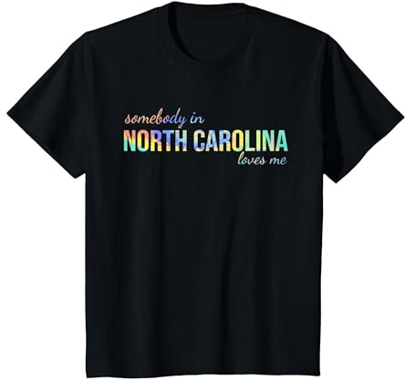 Somebody in North Carolina Loves Me Someone in NC Souvenir T-Shirt, Youth, Black, Medium
