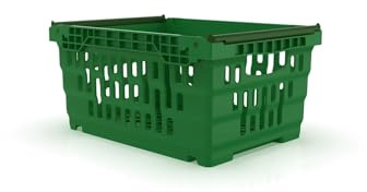 HomeHQ 20 Litre Bale Arm Crate, Nesting Ventilated Plastic Basket, Supermarket Vegetable & Fruit Display (400x300x200mm) (GREEN)