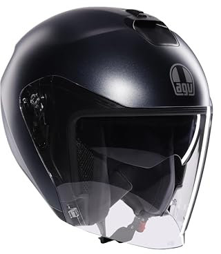 AGV - IRIDES E2206, Motorrad Jet-Helmet, Unisex, Helm mit Kratzfestes Visier mit UV-Schutz, Matt Ardesia Grey, M