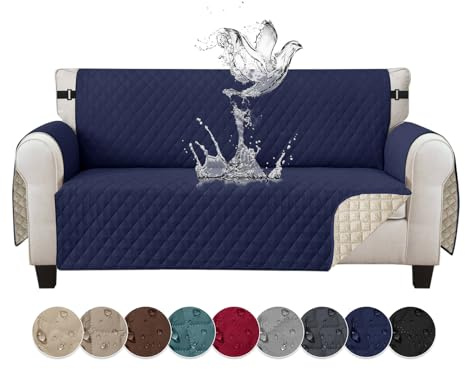 Jaotto Housse de Canapé Imperméable 3 Places Housse Canapé Reversible à l'eau Housse Canapé Anti Poils Animaux Protecteur de Canapé Universelle pour Chiens,Bleu Marine