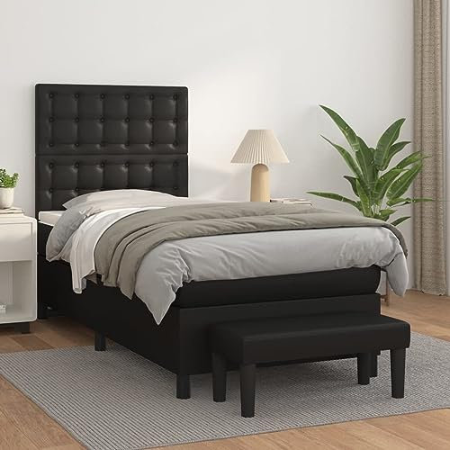Keyroto Boxspringbett 90x200 cm Boxspringbett mit Bettbank Bockspringbett Boxspringbett mit Matratze Kunstleder 90x200 cm Schwarz