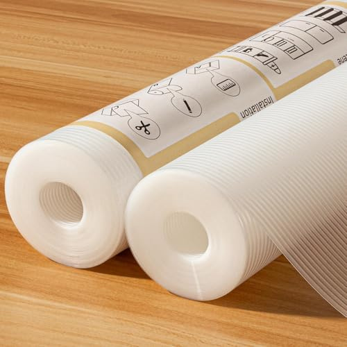 FEXIA Shelf Liners for Kitchen Cabinets Non-Slip Drawer Liner 14 Inches x 20 FT x 2 Rolls Waterproof & Oil-Proof Non Adhesive Durable Material Shelf Paper Fridge Liner for Shelves (2 Rolls)