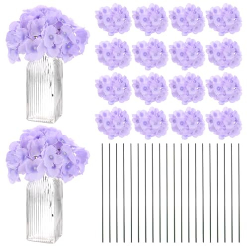 M METERXITY 40-Pz Fiori Ortensia Seta, Fiori Artificiali 40pz Steli, Fiori Ortensia Completi per Decorazione Casa/Matrimonio/Natale/Fai da Te/Party/Giardino [Viola Chiaro]