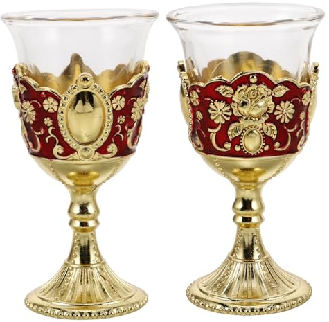 PRETYZOOM Copa Vintage de Licor 2 Piezas de Aleación y Vidrio para Bodas