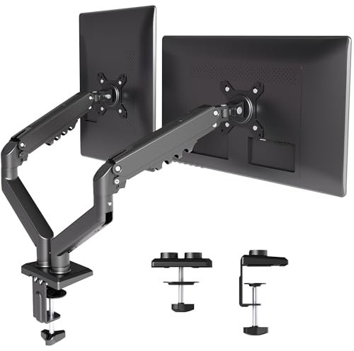 Claiks Monitor Halterung 2 Monitore für 15-32 Zoll Bildschirme,Ergonomischer Bildschirmhalterung,Monitorarm Ständer Hält 2~18 kg,Schwenken,Dreht,VESA 75 & 100 mm,Schwarz