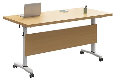 TANTOYO Klappbarer Konferenztisch, moderner mobiler Schulungstisch mit umklappbarer Platte, rollbarer Besprechungstisch mit Lenkrollen, tragbarer Seminartisch, Geschäftstische (140 x 60 x