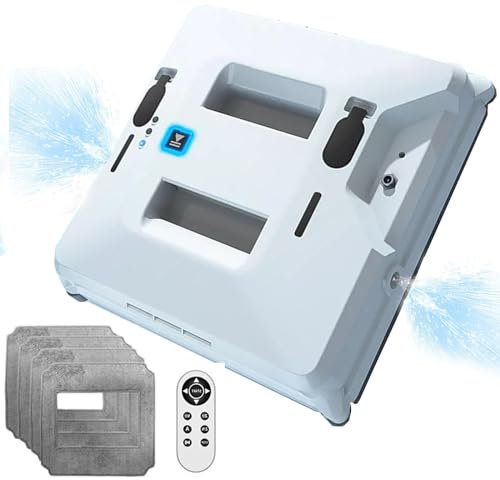 Soflightmok Robot Window Cleaner,3000pa Square Glass Cleaning Robotic-Dual Water Spray/Remote/Dry&Wet,Smart Powered Washer For Table High Windows Ceiling Magnetic Automatic,Outdoor Indoor,White