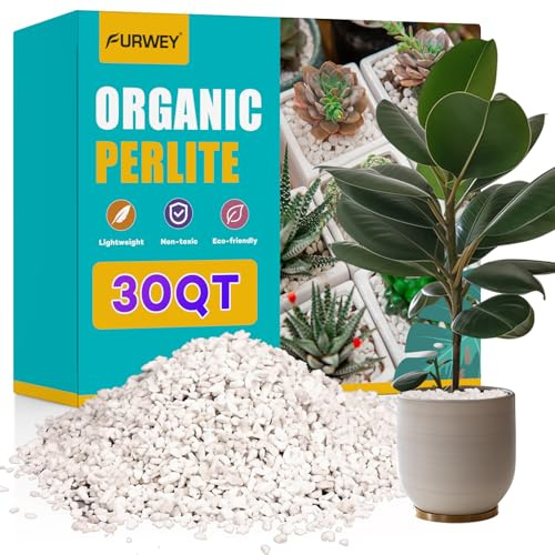 FURWEY 30QT Bio-Perlit für Pflanzen, 3–6 mm Gartenbau-Perlit, 100 % natürlich für den Garten, für Innen- und Außenpflanzen zur verbesserten Drainage und Förderung des Bodenwurzelwachstums
