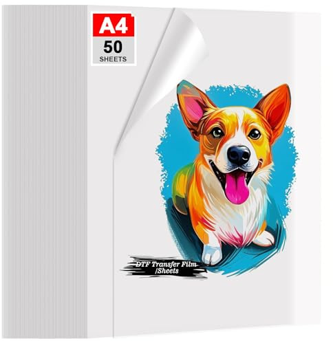 ZEHRAI DTF-Transferfolie, doppelseitig, matt, transparent, direkt auf Folie, Wärmetransferfolie für alle Stoffe und Farben, T-Shirts, Textilien, 50 Blatt
