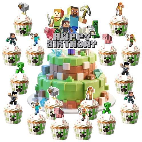 25 Stück Tortendeko,Cake Topper Geburtstag, Muffin Deko, Deko Topper Set für Jungen Mädchen und Kinder Geburtstag Party (Stil 4)