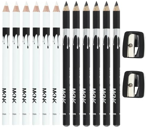 12 Barber Pencil, beard pen pencil with 2 Sharpeners Smooth and Smooth Use Used for Beard Hairline Eyeliner Lip Liner Styling Etc.(Black + White)