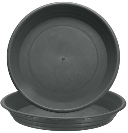 sourcing map 2pcs Plastic Plant Saucer 7 Round Drip Trays Flower Pot Saucers Flower Base Bottom Drainage Tray for Indoors Outdoors Planters, Gray-Black