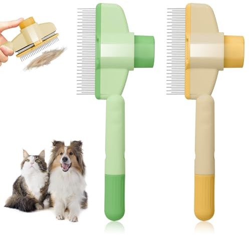 Lot de 2 peignes auto-nettoyants pour animaux de compagnie, brosse toilettage pour chat et chien, brosse à poils pour chat avec bouton de relâchement