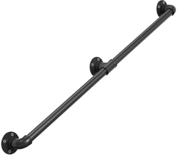 3FT Stair Railing, Stair Handrail Metal Staircase Railing Wall-Mounted, Industrial Galvanized Iron Hand Rail for Indoor Stairs Porch Outdoor Steps Banisters, Safety Handle Grab Bar(Black)