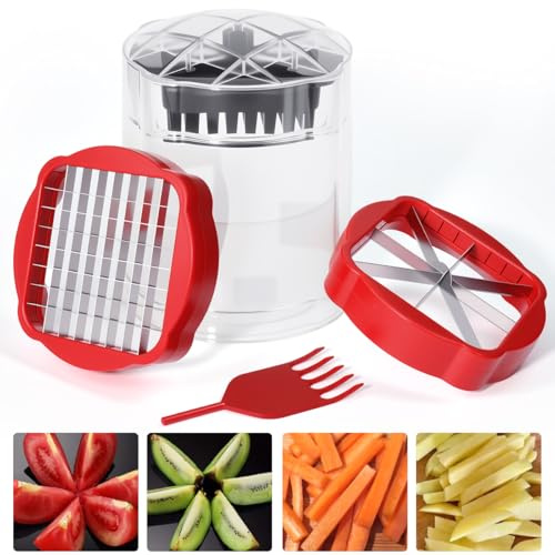 Kleemeiero Taglierina Patata Tagliapatate Manuale Taglia Patate Fritte a Taglio Rapido Tagliapatate con 2 Lama in Metallo Tagliapatate Professionale Affettafrutta per Verdura per Cipolla Patata Frutta