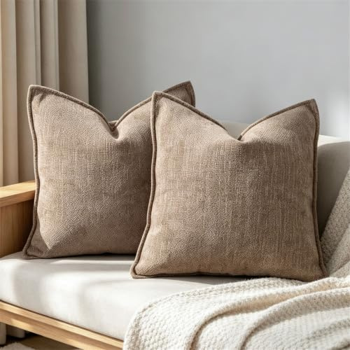 OYIMUA Braun Kissenbezug 50x50 Chenille 2er Set Kissenbezüge Deko Sofakissen Edel Luxus Kuschelkissen Weich Kissenhüllen Wohnzimmer Schlafzimmer