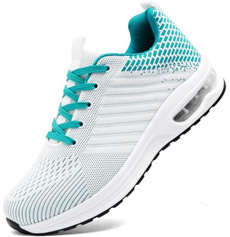 ASOCO DREAM Running Shoes Men's Trainers Athletic Sneakers Lightweight Breathable Walking Sports Tennis Shoes,White Turquoise,5.5 UK