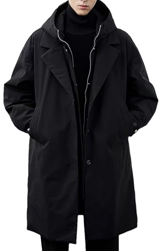 ANUFER Hombre Termal Acolchado de Algodón Chaqueta Parka Longitud Media Encapuchado Invierno Trench Abrigo SN0706265 Negro XL