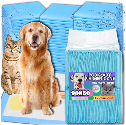 Ale-commerce 100 Stück Trainingspads für Hunde 60 x 90 cm Hundetoilette Inkontinenz Bettunterlage 6-lagiges Design Hundezubehör Schnell Trocknende Welpen Ältere Hunde Saugstarke Wickelunterlage