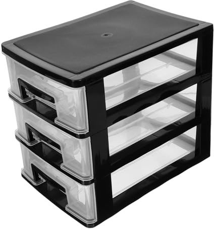 Kunststoff Aufbewahrungsbox mit Storage Drawers, Dreilagig Schwarz | Mehrschichtiges Aufbewahrungsregal, Platzsparende Desktop Kategorisierung für Wohnzimmer und Büro