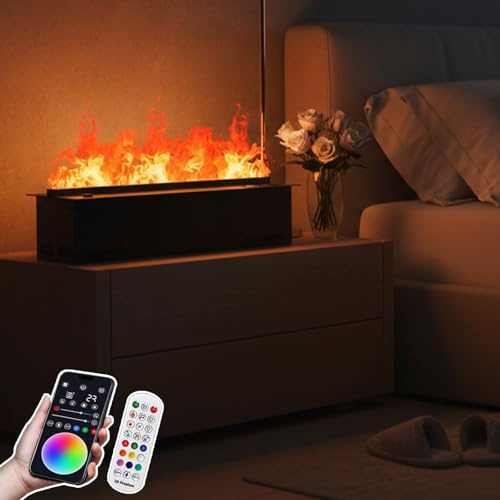 json2xml Chimenea Eléctrica De Vapor De Agua 3D, LED Multicolor, Efecto 3D, Niebla Táctil, Chimenea De Vapor Empotrada, Control Táctil/Aplicación, Llenado Automático De Agua. 150cm/59in