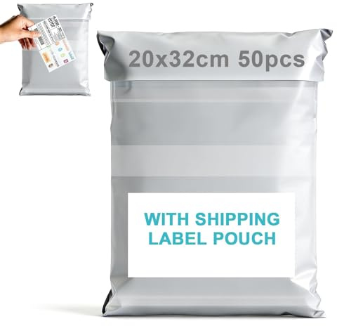 XRXYMQ 50 Pezzi Buste per Spedizioni Vinted 20x32 cm con Tasca Portadocumenti Sacchetti Postali Autoadesivi in Plastica per Vinted e Corrieri