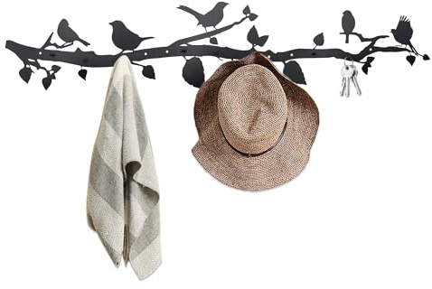 PRIMESTL Tree Branch Wall Mounted Coat Rack with Hooks, Decorative Key Hanger, Bird Wall Decor