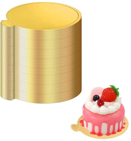 100 Stück Cakeboard Rund,8cm Kuchenbretter Karton,Mini Mousse Kuchen Bord,Gold Kuchenplatten,Cupcake Dessert-Anzeigeteller,Dessert Displays, Cake Board für Hochzeit Geburtstag Torten (Rund,Golden)