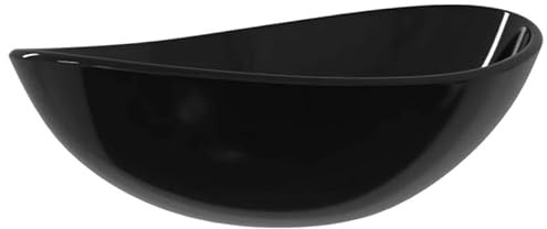 Lavabo in vetro temperato 54,5 x 35 x 15,5 cm, nero, moderno lavabo per bagno e WC degli ospiti, robusto vetro temperato con finitura nera, salvaspazio e facile da pulire