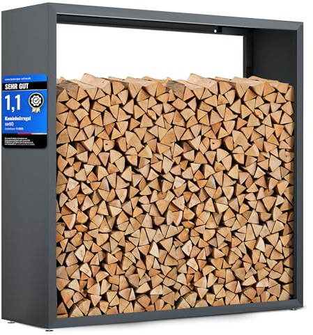 sortiQ Kaminholzregal Metall [RAL 7016] Kaminholz-Regal für außen & innen - wetterfeste, moderne Brennholz-Stapelhilfe für stabile Holzaufbewahrung Holzlager mit Stellfüßen (170 x 165cm)