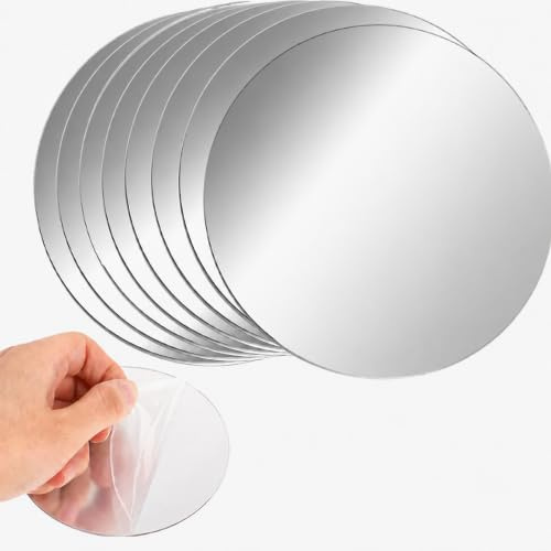 Quorumsg 9 Pzi Specchio Adesivo Rotondo, 15cm、20cm Acrilico Specchi Parete | Specchio Rotondo Autoadesivo, per Decorazione da Parete Bagno, Camera da Letto, Soggiorno