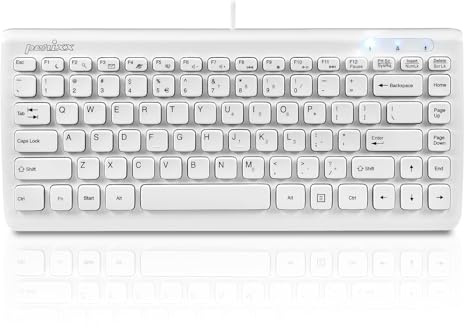 Perixx PERIBOARD-407W US, Wired USB Mini Keyboard with 11 Hot Keys - Glossy White - US English Layout