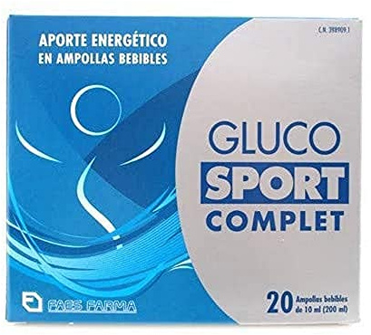 Gluco Sport Complet - Complemento Alimenticio, 20 Ampollas 10 ml | Glucosa, Vitaminas, Minerales, Desgaste Deportivo, Formato Ampolla, Bebible, Fácil de Tomar, 20 Unidades de 10 ml