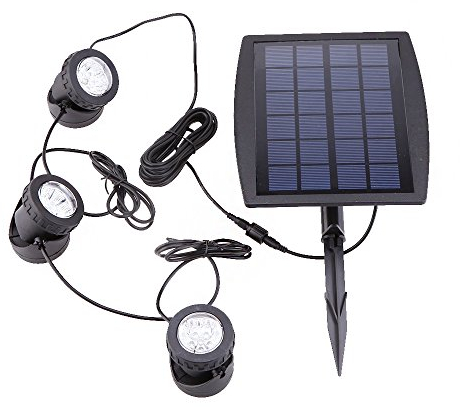 Lixada Solar Powered Super Bright 3 Submersible Lamps 18 LEDs Projector Light Garden Pool Pond Yard Landscape Underwater Spotlight Outdoor Lighting (Warm White)