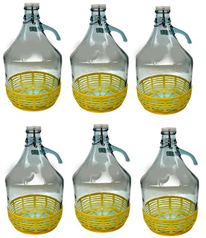 lilawelt24 6 STÜCK 5L Gärballon mit BÜGELVERSCHLUSS und Kunststoffkorb Flasche Glasballon Weinballon Bügelflasche Glasflasche