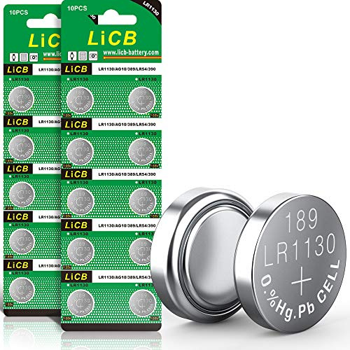 LiCB 20 Pack LR1130 AG10 Battery 1.5V Long-Lasting Alkaline Button Cell Batteries