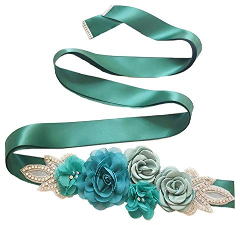 Lauthen.S Schärpengürtel mit Blumen, Perlen und Strasssteinen für Hochzeits-, Braut- und Babyshower-Kleider