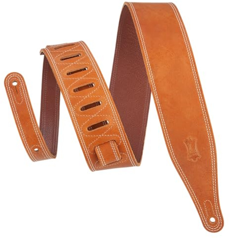 Levy's Leathers Butter Double Stitch 6,3 cm brett plagg läder gitarrrem; deluxe-serie – brun (M17BDS-TAN)