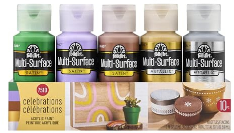FolkArt Color, 10 Bottle Multi-Surface Acrylic Paint Set, 2oz, Celebrations, 20 Fl Oz (Pack of 1)