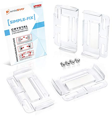 2 Kennzeichenhalter | Simple Fix Crystal | Rahmenlose Nummernschildhalter | transparent klar | Durchsichtige Kennzeichen-Halterung | Nummernschild-Halterung | Befestigung Auto-