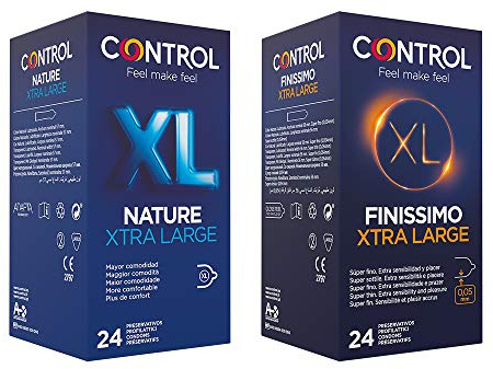 Control Preservativos Nature & Finissimo 48 Pack 2 Cajas De Condones: 1x Tamaño Más Grande 24 y 1x Muy Finos y Más Grandes 24, Lubricados, Ajuste Perfecto, Sexo Seguro Pack Ahorro