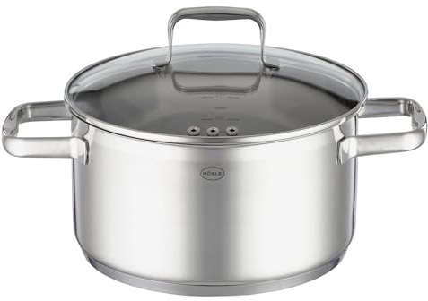 RÖSLE CHARM Kochtopf, Hochwertiger Universaltopf aus Edelstahl 18/10, 16 cm, Glasdeckel, Innenskalierung, induktionsgeeignet, spülmaschinengeeignet, Silberfarben
