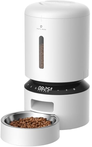 PETLIBRO Automatic Cat Feeder, Pet Food Dispenser Triple Preservation with Stainless Steel Bowl & Twist Lock Lid, Up to 50 Portions 6 Meals Per Day, Granary for Small/Medium Pets (5L, White) | Timed Feeding Schedule and Portion Control, Dry Food Dispenser with Voice Recorder, Easy Programmable Pet Feeder